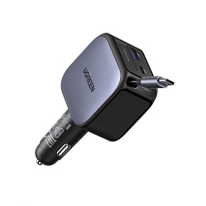 UGREEN rychlonabíječka do auta se zatahovacím kabelem 145W 3-Port, 2x USB-C,1x USB-A, GaN, stříbrná UGREEN rychlonabíječka do auta se zatahovacím kabelem 145W 3-Port, 2x USB-C,1x USB-A, GaN, stříbrná