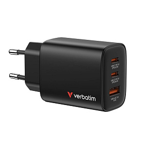 VERBATIM GaN Nabíječka Essentials 65W, 2xUSB-C, 1xUSB-A, černá