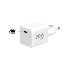 WG - Síťová nabíječka GaN 1x USB-C, PD 20W, 5V-9V-12V, bílá