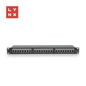 LYNX 19" patch panel 24-port, FTP Cat5e, 50µ, stíněný, černý LYNX 19" patch panel 24-port, FTP Cat5e, 50µ, stíněný, černý