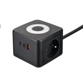 Viking síťový adaptér YC23L, 2x 230 V, 1x USB-A, 2x USB-C, dotykové světlo, délka 1,4 m, černá Viking síťový adaptér YC23L, 2x 230 V, 1x USB-A, 2x USB-C, dotykové světlo, délka 1,4 m, černá