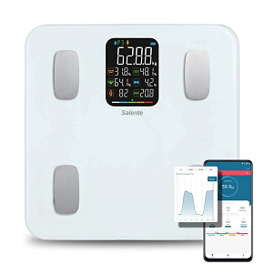 Salente MaxFit, chytrá osobní diagnostická fitness váha, Bluetooth, bílá Salente MaxFit, chytrá osobní diagnostická fitness váha, Bluetooth, bílá