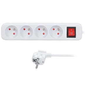 Solight prodlužovací přívod 5m, 4 zásuvky, vypínač, 16A/3680W, PVC, bílý Solight prodlužovací přívod 5m, 4 zásuvky, vypínač, 16A/3680W, PVC, bílý