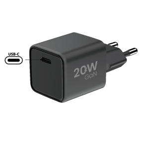 WG - Síťová nabíječka GaN 1x USB-C, PD 20W, 5V-9V-12V, černá