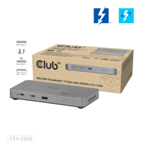 Club3D hub Thunderbolt 5 5v1, 3x USB-C TB5, 1x USB-A, 1x8K60Hz, 3x 5K60Hz, certifikace Thunderbolt Share, 180W Club3D hub Thunderbolt 5 5v1, 3x USB-C TB5, 1x USB-A, 1x8K60Hz, 3x 5K60Hz, certifikace Thunderbolt Share, 180W