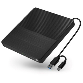 CONNECT IT Externí mechanika CD/DVD 3v1 SlimDrive, čtečka MicroSD/SD, 2xUSB, USB-A/USB-C, černá