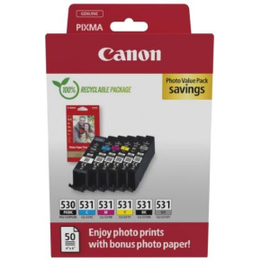 Canon Cartridge PGI-530/CLI-531 PGBK/C/M/Y/BK/GY + Canon PAPÍR GP-501 4X6 50 Canon Cartridge PGI-530/CLI-531 PGBK/C/M/Y/BK/GY + Canon PAPÍR GP-501 4X6 50