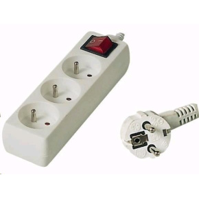 PREMIUMCORD Prodlužovací přívod 230V 5m, 3 zásuvky + vypínač, bílá PREMIUMCORD Prodlužovací přívod 230V 5m, 3 zásuvky + vypínač, bílá