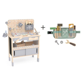 Dřevěný dětský ponk XXL s nářadím a rozšířeným příslušenstvím + opasek na nářadí ZDARMA Dřevěný dětský ponk XXL s nářadím a rozšířeným příslušenstvím + opasek na nářadí ZDARMA