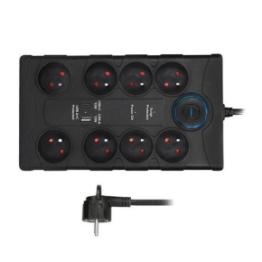 Solight přepěťová ochrana, 8z, USB A+CA, 2m, černá