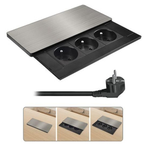 Solight vestavný blok zásuvek s posuvným krytem, 3 zásuvky, 2m, stříbrný Solight vestavný blok zásuvek s posuvným krytem, 3 zásuvky, 2m, stříbrný