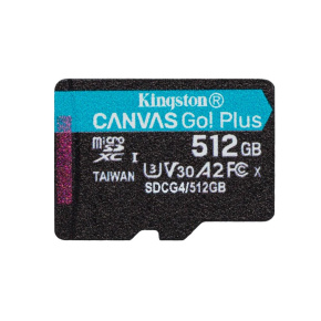 Kingston MicroSDXC karta 512GB Canvas Go! Plus, R:200/W:160MB/s, Class 10, UHS-I, U3, V30, A2 + Adaptér Kingston MicroSDXC karta 512GB Canvas Go! Plus, R:200/W:160MB/s, Class 10, UHS-I, U3, V30, A2 + Adaptér