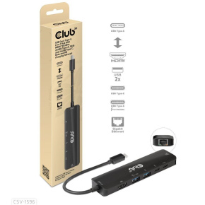 Club3D hub USB-C, 6-in-1 Hub s HDMI 8K30Hz, 2xUSB Type-A, RJ45 a 2xUSB Type-C, Data a PD nabíjení 100W