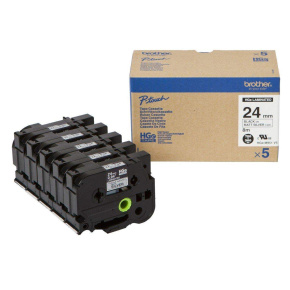 BROTHER HGE-M951V5 Labelling Supplies, 24mm Black/Matt Silver (5 pcs Pack) High Grade Tape BROTHER HGE-M951V5 Labelling Supplies, 24mm Black/Matt Silver (5 pcs Pack) High Grade Tape