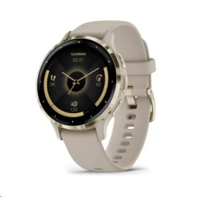 Garmin Venu® 3S, Nerezová luneta Soft Gold, pouzdro French Gray, silikonový řemínek Garmin Venu® 3S, Nerezová luneta Soft Gold, pouzdro French Gray, silikonový řemínek