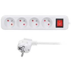 Solight prodlužovací přívod, 4 zásuvky, bílý, vypínač, 1,5m Solight prodlužovací přívod, 4 zásuvky, bílý, vypínač, 1,5m