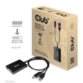 Club3D Adaptér aktivní DisplayPort na Dual Link DVI-D, USB napájení, 60cm, HDCP off, pro Apple Cinema displeje