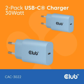 Club3D Nabíječka, USB-C, Power Delivery 15V/2A, 2-pack, modrá Club3D Nabíječka, USB-C, Power Delivery 15V/2A, 2-pack, modrá
