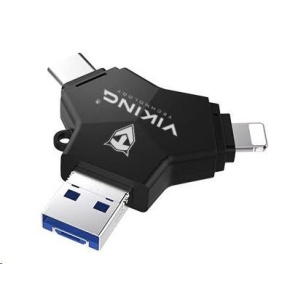 Viking USB Flash disk 3.0 4v1 s koncovkou Lightning/Micro USB/USB/USB-C, 128 GB, černá Viking USB Flash disk 3.0 4v1 s koncovkou Lightning/Micro USB/USB/USB-C, 128 GB, černá