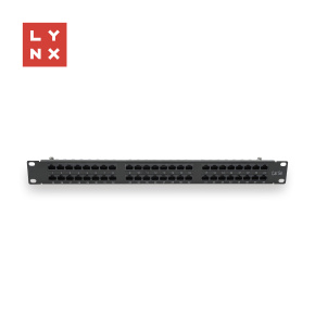 LYNX 19" patch panel 48-port, UTP Cat5e, 50µ, nestíněný, černý LYNX 19" patch panel 48-port, UTP Cat5e, 50µ, nestíněný, černý