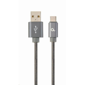 GEMBIRD Kabel USB 2.0 AM na Type-C kabel (AM/CM), 1m, metalická spirála, šedý, blister, PREMIUM QUALITY GEMBIRD Kabel USB 2.0 AM na Type-C kabel (AM/CM), 1m, metalická spirála, šedý, blister, PREMIUM QUALITY