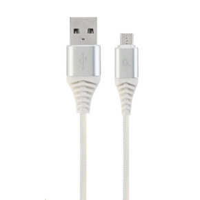 GEMBIRD Kabel USB 2.0 AM na MicroUSB (AM/BM), 1m, opletený, bílo-stříbrný, blister, PREMIUM QUALITY GEMBIRD Kabel USB 2.0 AM na MicroUSB (AM/BM), 1m, opletený, bílo-stříbrný, blister, PREMIUM QUALITY