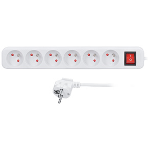 Solight prodlužovací přívod, 6 zásuvek, bílý, vypínač, 2m Solight prodlužovací přívod, 6 zásuvek, bílý, vypínač, 2m