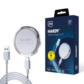 3mk bezdrátová nabíječka - HARDY Wireless Charger 2in1 s funkcí stojánku, 15w, bílá