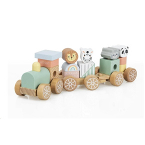 Dřevěný vláček s kostkami a zvířátky ze ZOO Dřevěný vláček s kostkami a zvířátky ze ZOO
